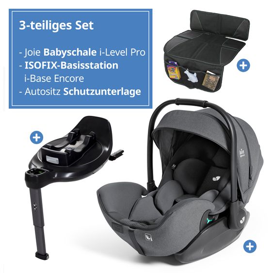 Joie Signature Babyschale I-Level Pro i-Size mit Isofix-Basisstation ab Geburt - 13 kg (40 cm -87 cm) mit Liegefunktuion, Sitzverkleinerer, Sonnenverdeck & Polsterschutz - Signature - Ebony