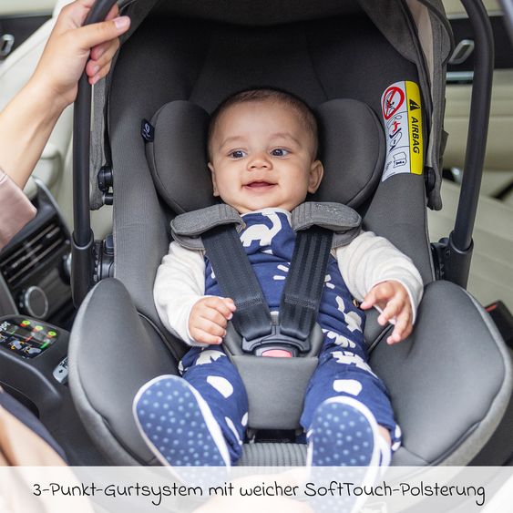 Joie Signature Babyschale I-Level Pro i-Size mit Isofix-Basisstation ab Geburt - 13 kg (40 cm -87 cm) mit Liegefunktuion, Sitzverkleinerer, Sonnenverdeck & Polsterschutz - Signature - Ebony
