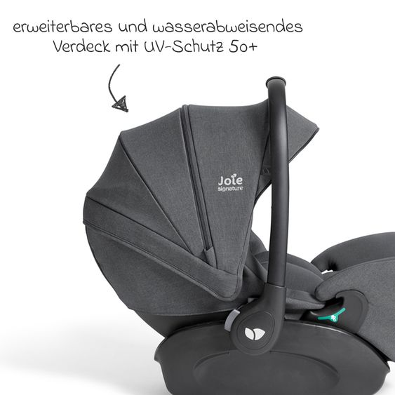 Joie Signature Babyschale I-Level Pro i-Size mit Isofix-Basisstation ab Geburt - 13 kg (40 cm -87 cm) mit Liegefunktuion, Sitzverkleinerer, Sonnenverdeck & Polsterschutz - Signature - Ebony