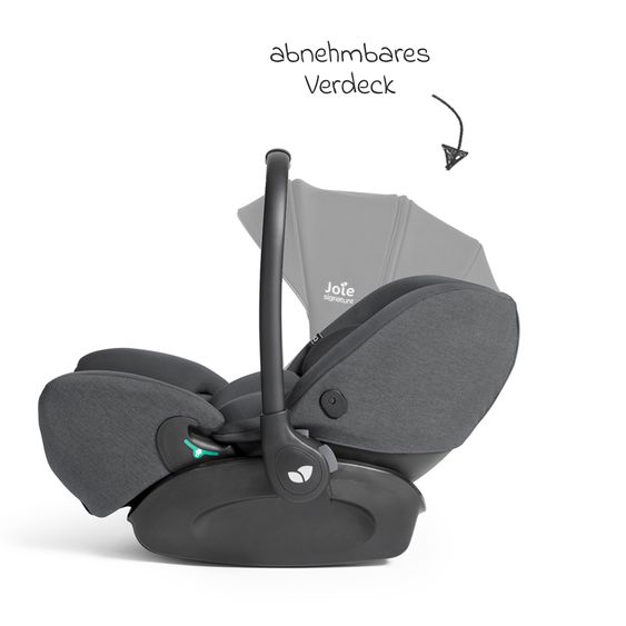 Joie Signature Babyschale I-Level Pro i-Size mit Isofix-Basisstation ab Geburt - 13 kg (40 cm -87 cm) mit Liegefunktuion, Sitzverkleinerer, Sonnenverdeck & Polsterschutz - Signature - Ebony