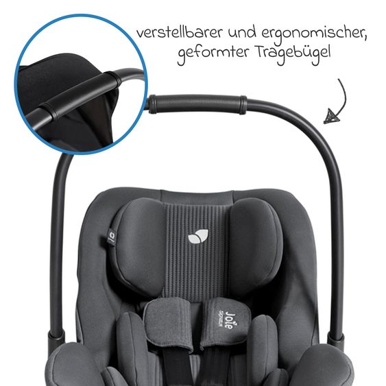 Joie Signature Babyschale I-Level Pro i-Size mit Isofix-Basisstation ab Geburt - 13 kg (40 cm -87 cm) mit Liegefunktuion, Sitzverkleinerer, Sonnenverdeck & Polsterschutz - Signature - Ebony