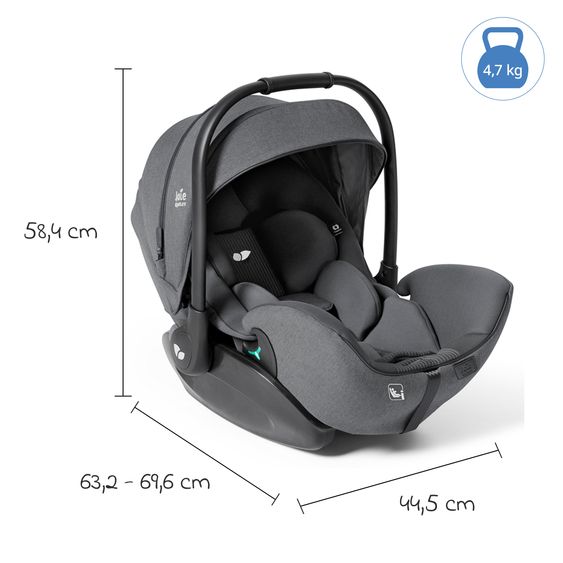 Joie Signature Babyschale I-Level Pro i-Size mit Isofix-Basisstation ab Geburt - 13 kg (40 cm -87 cm) mit Liegefunktuion, Sitzverkleinerer, Sonnenverdeck & Polsterschutz - Signature - Ebony