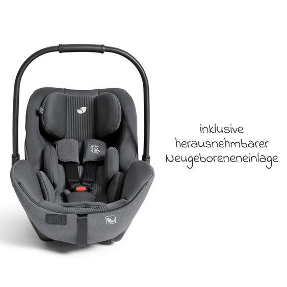 Joie Signature Babyschale I-Level Pro i-Size mit Isofix-Basisstation ab Geburt - 13 kg (40 cm -87 cm) mit Liegefunktuion, Sitzverkleinerer, Sonnenverdeck & Polsterschutz - Signature - Ebony