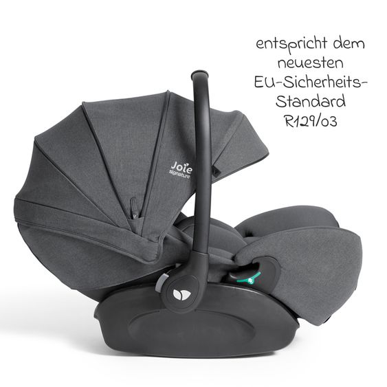 Joie Signature Babyschale I-Level Pro i-Size mit Isofix-Basisstation ab Geburt - 13 kg (40 cm -87 cm) mit Liegefunktuion, Sitzverkleinerer, Sonnenverdeck & Polsterschutz - Signature - Ebony