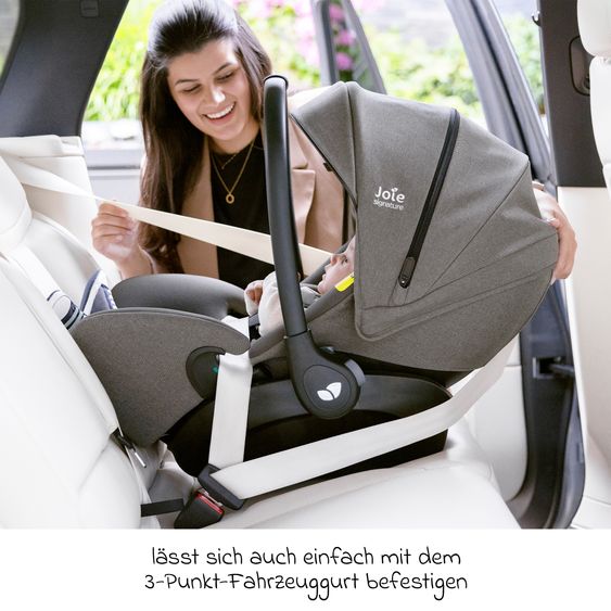 Joie Signature Babyschale I-Level Pro i-Size mit Isofix-Basisstation ab Geburt - 13 kg (40 cm -87 cm) mit Liegefunktuion, Sitzverkleinerer, Sonnenverdeck & Polsterschutz - Signature - Ebony
