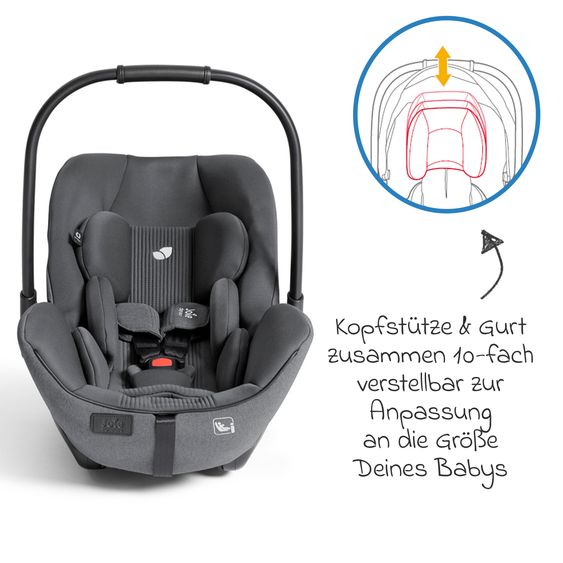 Joie Signature Babyschale I-Level Pro i-Size mit Isofix-Basisstation ab Geburt - 13 kg (40 cm -87 cm) mit Liegefunktuion, Sitzverkleinerer, Sonnenverdeck & Polsterschutz - Signature - Ebony