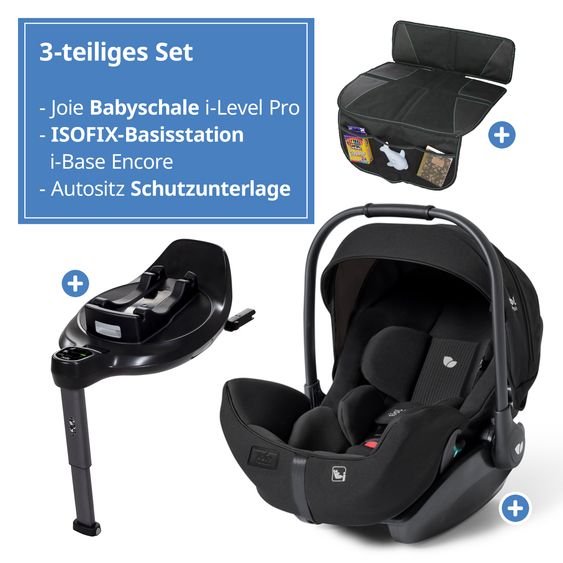 Joie Signature Babyschale I-Level Pro i-Size mit Isofix-Basisstation ab Geburt - 13 kg (40 cm -87 cm) mit Liegefunktuion, Sitzverkleinerer, Sonnenverdeck & Polsterschutz - Signature - Eclipse