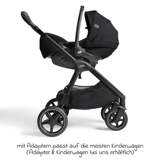 Joie Signature Babyschale I-Level Pro i-Size mit Isofix-Basisstation ab Geburt - 13 kg (40 cm -87 cm) mit Liegefunktuion, Sitzverkleinerer, Sonnenverdeck & Polsterschutz - Signature - Eclipse