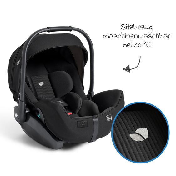 Joie Signature Babyschale I-Level Pro i-Size mit Isofix-Basisstation ab Geburt - 13 kg (40 cm -87 cm) mit Liegefunktuion, Sitzverkleinerer, Sonnenverdeck & Polsterschutz - Signature - Eclipse