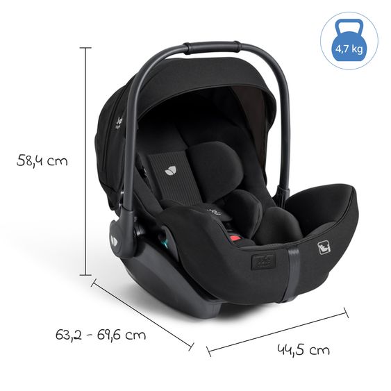 Joie Signature Babyschale I-Level Pro i-Size mit Isofix-Basisstation ab Geburt - 13 kg (40 cm -87 cm) mit Liegefunktuion, Sitzverkleinerer, Sonnenverdeck & Polsterschutz - Signature - Eclipse
