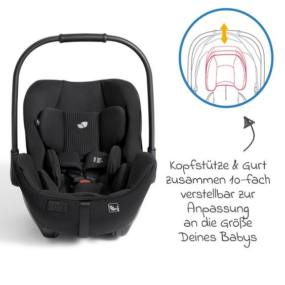Joie Signature Babyschale I-Level Pro i-Size mit Isofix-Basisstation ab Geburt - 13 kg (40 cm -87 cm) mit Liegefunktuion, Sitzverkleinerer, Sonnenverdeck & Polsterschutz - Signature - Eclipse