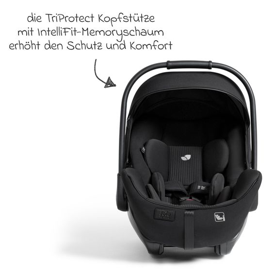 Joie Signature Babyschale I-Level Pro i-Size mit Isofix-Basisstation ab Geburt - 13 kg (40 cm -87 cm) mit Liegefunktuion, Sitzverkleinerer, Sonnenverdeck & Polsterschutz - Signature - Eclipse