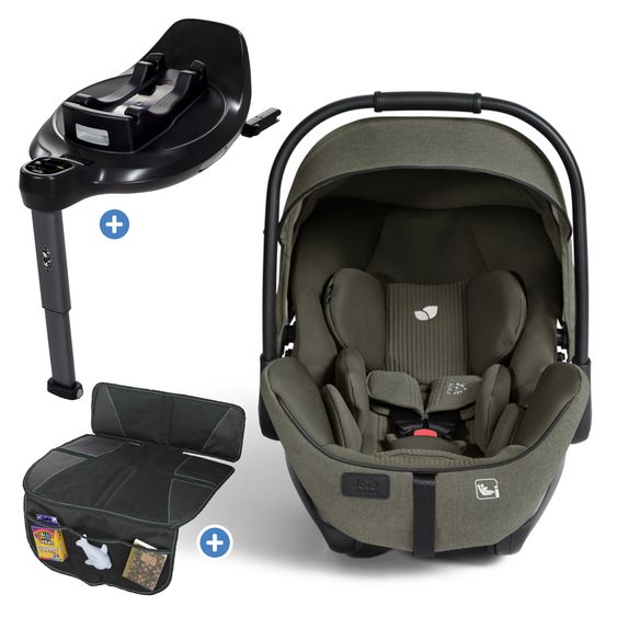 Joie Signature Babyschale I-Level Pro i-Size mit Isofix-Basisstation ab Geburt - 13 kg (40 cm -87 cm) mit Liegefunktuion, Sitzverkleinerer, Sonnenverdeck & Polsterschutz - Signature - Evergreen