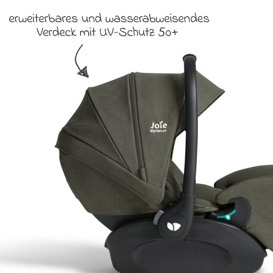 Joie Signature Babyschale I-Level Pro i-Size mit Isofix-Basisstation ab Geburt - 13 kg (40 cm -87 cm) mit Liegefunktuion, Sitzverkleinerer, Sonnenverdeck & Polsterschutz - Signature - Evergreen