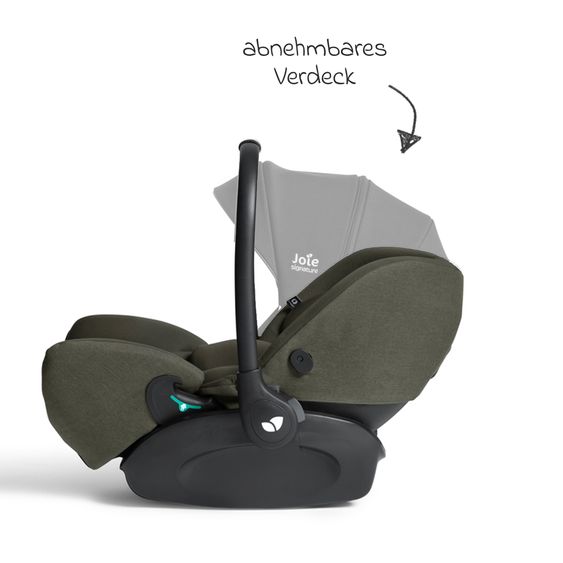 Joie Signature Babyschale I-Level Pro i-Size mit Isofix-Basisstation ab Geburt - 13 kg (40 cm -87 cm) mit Liegefunktuion, Sitzverkleinerer, Sonnenverdeck & Polsterschutz - Signature - Evergreen