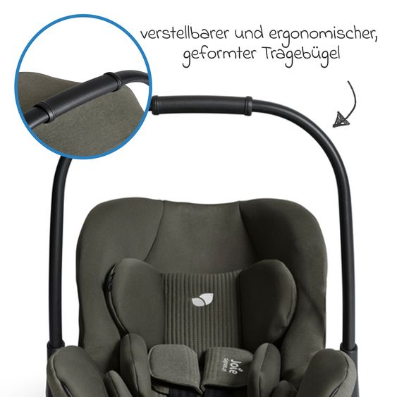 Joie Signature Babyschale I-Level Pro i-Size mit Isofix-Basisstation ab Geburt - 13 kg (40 cm -87 cm) mit Liegefunktuion, Sitzverkleinerer, Sonnenverdeck & Polsterschutz - Signature - Evergreen