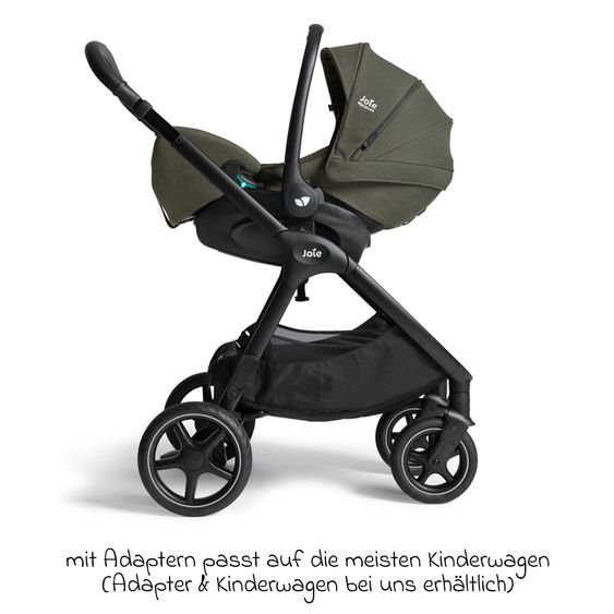 Joie Signature Babyschale I-Level Pro i-Size mit Isofix-Basisstation ab Geburt - 13 kg (40 cm -87 cm) mit Liegefunktuion, Sitzverkleinerer, Sonnenverdeck & Polsterschutz - Signature - Evergreen
