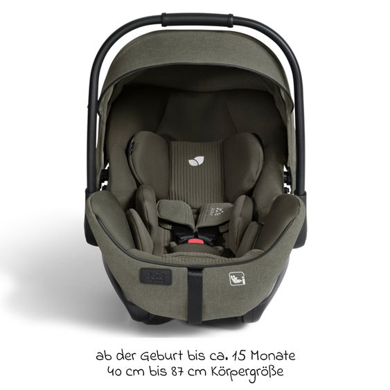 Joie Signature Babyschale I-Level Pro i-Size mit Isofix-Basisstation ab Geburt - 13 kg (40 cm -87 cm) mit Liegefunktuion, Sitzverkleinerer, Sonnenverdeck & Polsterschutz - Signature - Evergreen