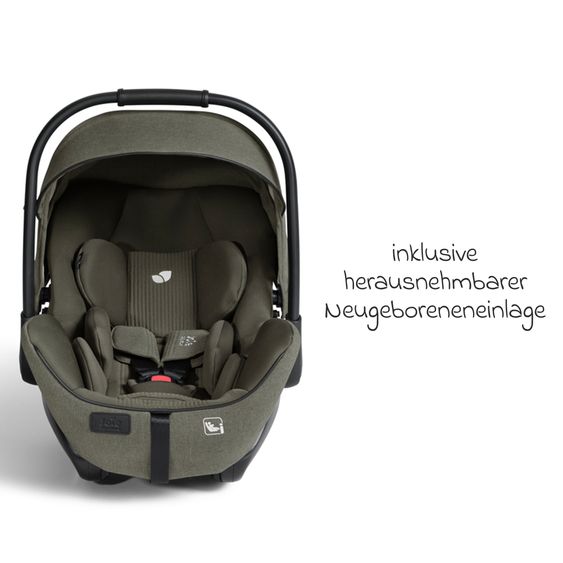 Joie Signature Babyschale I-Level Pro i-Size mit Isofix-Basisstation ab Geburt - 13 kg (40 cm -87 cm) mit Liegefunktuion, Sitzverkleinerer, Sonnenverdeck & Polsterschutz - Signature - Evergreen