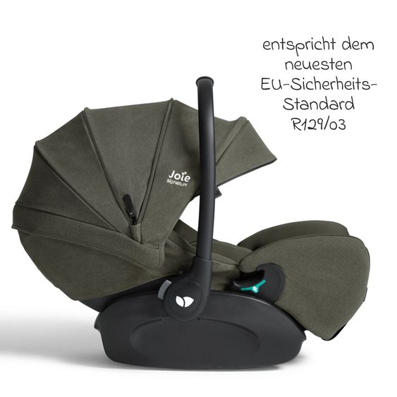 Joie Signature Babyschale I-Level Pro i-Size mit Isofix-Basisstation ab Geburt - 13 kg (40 cm -87 cm) mit Liegefunktuion, Sitzverkleinerer, Sonnenverdeck & Polsterschutz - Signature - Evergreen
