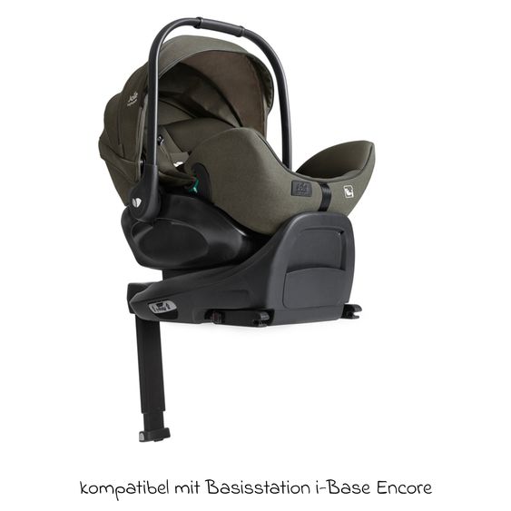 Joie Signature Babyschale I-Level Pro i-Size mit Isofix-Basisstation ab Geburt - 13 kg (40 cm -87 cm) mit Liegefunktuion, Sitzverkleinerer, Sonnenverdeck & Polsterschutz - Signature - Evergreen