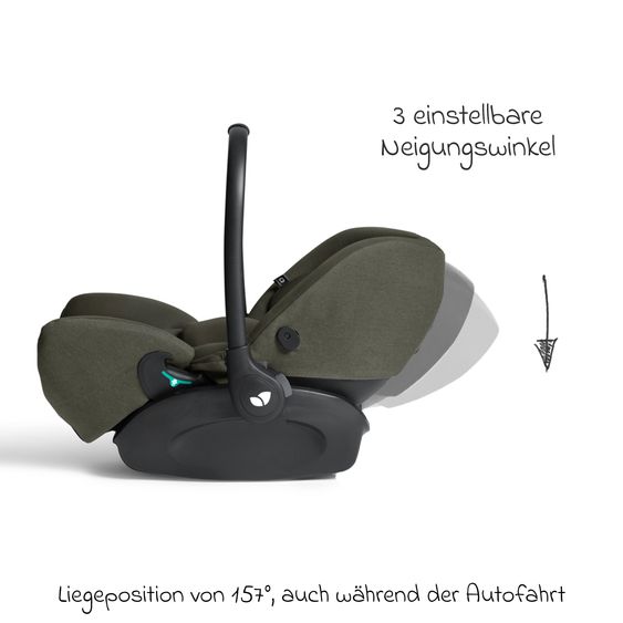 Joie Signature Babyschale I-Level Pro i-Size mit Isofix-Basisstation ab Geburt - 13 kg (40 cm -87 cm) mit Liegefunktuion, Sitzverkleinerer, Sonnenverdeck & Polsterschutz - Signature - Evergreen