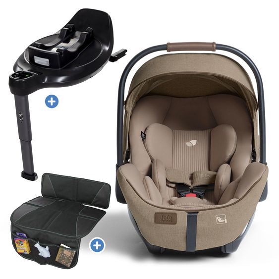 Joie Signature Babyschale I-Level Pro i-Size mit Isofix-Basisstation ab Geburt - 13 kg (40 cm -87 cm) mit Liegefunktuion, Sitzverkleinerer, Sonnenverdeck & Polsterschutz - Signature - Sandstone