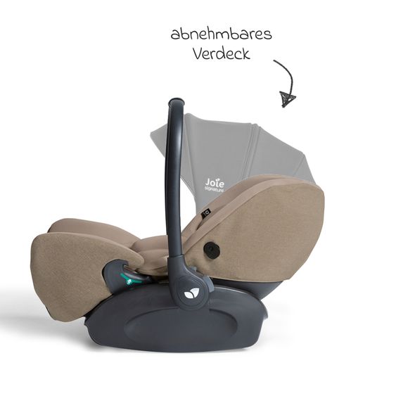 Joie Signature Babyschale I-Level Pro i-Size mit Isofix-Basisstation ab Geburt - 13 kg (40 cm -87 cm) mit Liegefunktuion, Sitzverkleinerer, Sonnenverdeck & Polsterschutz - Signature - Sandstone
