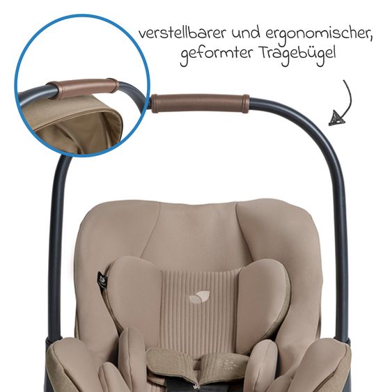 Joie Signature Babyschale I-Level Pro i-Size mit Isofix-Basisstation ab Geburt - 13 kg (40 cm -87 cm) mit Liegefunktuion, Sitzverkleinerer, Sonnenverdeck & Polsterschutz - Signature - Sandstone
