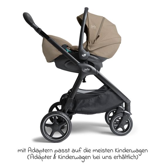 Joie Signature Babyschale I-Level Pro i-Size mit Isofix-Basisstation ab Geburt - 13 kg (40 cm -87 cm) mit Liegefunktuion, Sitzverkleinerer, Sonnenverdeck & Polsterschutz - Signature - Sandstone