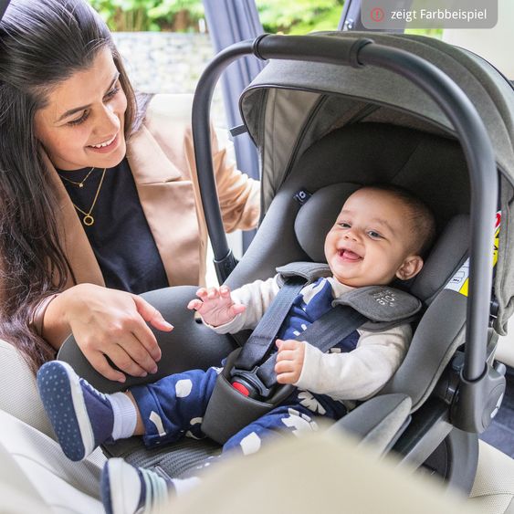 Joie Signature Babyschale I-Level Pro i-Size mit Isofix-Basisstation ab Geburt - 13 kg (40 cm -87 cm) mit Liegefunktuion, Sitzverkleinerer, Sonnenverdeck & Polsterschutz - Signature - Sandstone