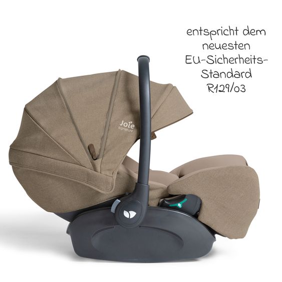 Joie Signature Babyschale I-Level Pro i-Size mit Isofix-Basisstation ab Geburt - 13 kg (40 cm -87 cm) mit Liegefunktuion, Sitzverkleinerer, Sonnenverdeck & Polsterschutz - Signature - Sandstone