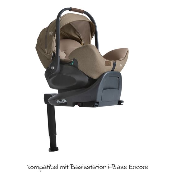 Joie Signature Babyschale I-Level Pro i-Size mit Isofix-Basisstation ab Geburt - 13 kg (40 cm -87 cm) mit Liegefunktuion, Sitzverkleinerer, Sonnenverdeck & Polsterschutz - Signature - Sandstone