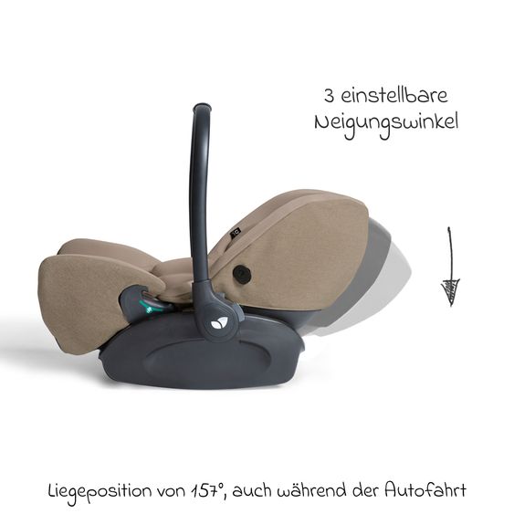 Joie Signature Babyschale I-Level Pro i-Size mit Isofix-Basisstation ab Geburt - 13 kg (40 cm -87 cm) mit Liegefunktuion, Sitzverkleinerer, Sonnenverdeck & Polsterschutz - Signature - Sandstone
