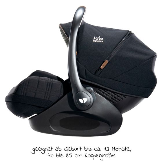 Joie Signature Babyschale i-Level Recline i-Size mit Isofix-Basis ab Geburt - 13 kg (40 cn - 85 cm) Neigungswinkel 157°, Sitzverkleinerer & Sonnenverdeck & Polsterschutz - Signature - Eclipse