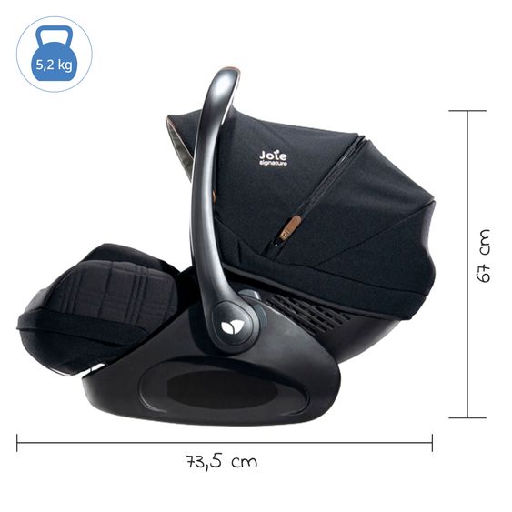 Joie Signature Babyschale i-Level Recline i-Size mit Isofix-Basis ab Geburt - 13 kg (40 cn - 85 cm) Neigungswinkel 157°, Sitzverkleinerer & Sonnenverdeck & Polsterschutz - Signature - Eclipse