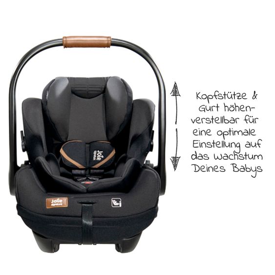 Joie Signature Babyschale i-Level Recline i-Size mit Isofix-Basis ab Geburt - 13 kg (40 cn - 85 cm) Neigungswinkel 157°, Sitzverkleinerer & Sonnenverdeck & Polsterschutz - Signature - Eclipse