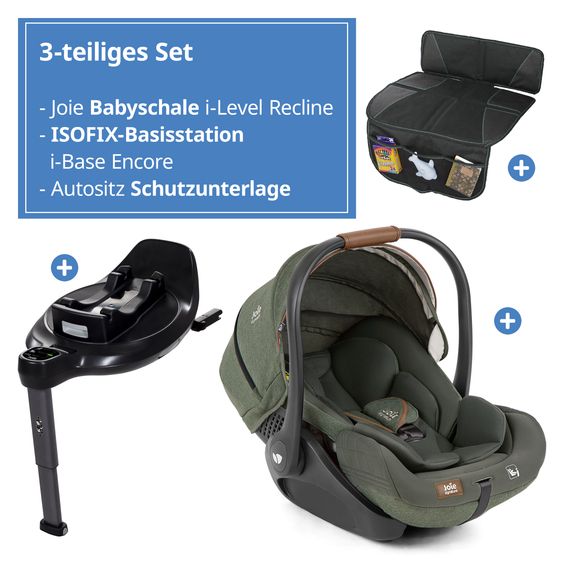 Joie Signature Babyschale i-Level Recline i-Size mit Isofix-Basis ab Geburt - 13 kg (40 cn - 85 cm) Neigungswinkel 157°, Sitzverkleinerer & Sonnenverdeck & Polsterschutz - Signature - Pine
