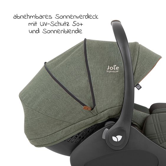 Joie Signature Babyschale i-Level Recline i-Size mit Isofix-Basis ab Geburt - 13 kg (40 cn - 85 cm) Neigungswinkel 157°, Sitzverkleinerer & Sonnenverdeck & Polsterschutz - Signature - Pine