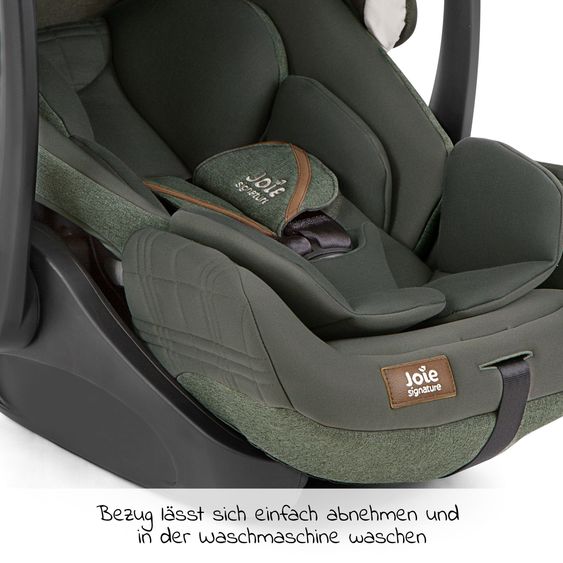 Joie Signature Babyschale i-Level Recline i-Size mit Isofix-Basis ab Geburt - 13 kg (40 cn - 85 cm) Neigungswinkel 157°, Sitzverkleinerer & Sonnenverdeck & Polsterschutz - Signature - Pine