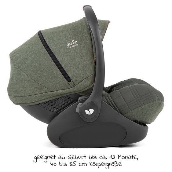 Joie Signature Babyschale i-Level Recline i-Size mit Isofix-Basis ab Geburt - 13 kg (40 cn - 85 cm) Neigungswinkel 157°, Sitzverkleinerer & Sonnenverdeck & Polsterschutz - Signature - Pine
