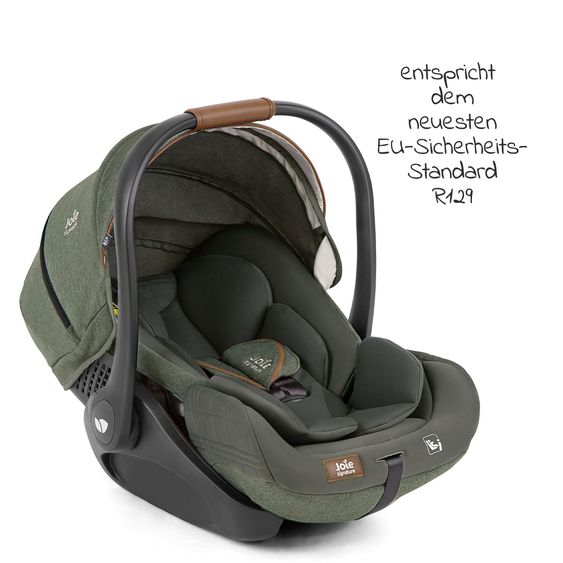 Joie Signature Babyschale i-Level Recline i-Size mit Isofix-Basis ab Geburt - 13 kg (40 cn - 85 cm) Neigungswinkel 157°, Sitzverkleinerer & Sonnenverdeck & Polsterschutz - Signature - Pine