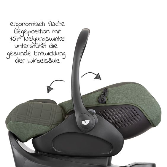 Joie Signature Babyschale i-Level Recline i-Size mit Isofix-Basis ab Geburt - 13 kg (40 cn - 85 cm) Neigungswinkel 157°, Sitzverkleinerer & Sonnenverdeck & Polsterschutz - Signature - Pine