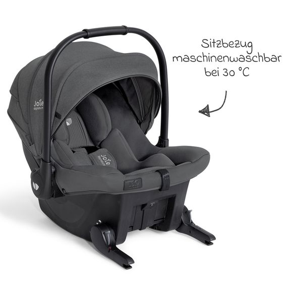 Joie Signature Babyschale Sprint R129 ab Geburt - 13 kg (40 cm -75 cm) inkl. Sitzverkleinerer, Sonnenverdeck & Isofix-Konnektoren - Signature - Ebony