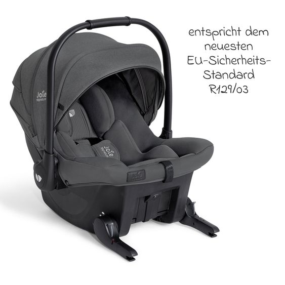 Joie Signature Babyschale Sprint R129 ab Geburt - 13 kg (40 cm -75 cm) inkl. Sitzverkleinerer, Sonnenverdeck & Isofix-Konnektoren - Signature - Ebony