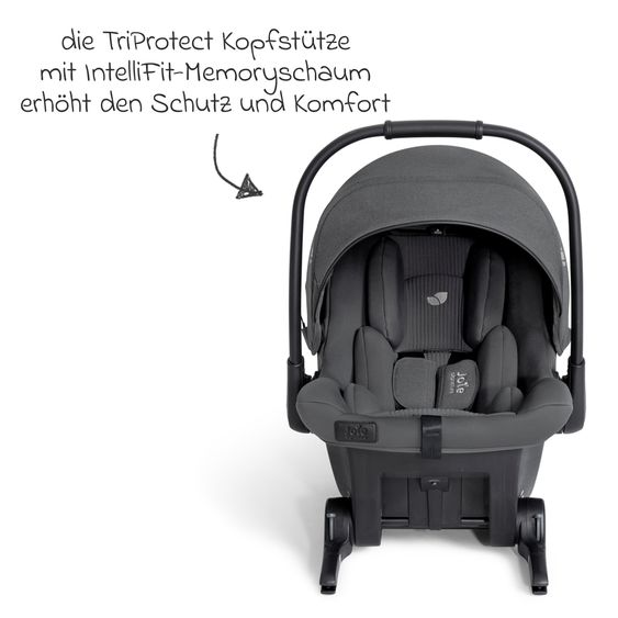 Joie Signature Babyschale Sprint R129 ab Geburt - 13 kg (40 cm -75 cm) inkl. Sitzverkleinerer, Sonnenverdeck & Isofix-Konnektoren - Signature - Ebony