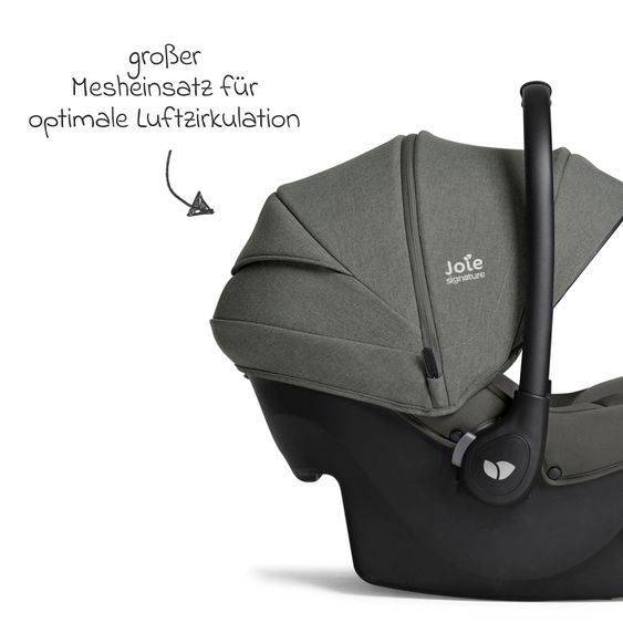 Joie Signature Babyschale Sprint R129 ab Geburt - 13 kg (40 cm -75 cm) inkl. Sitzverkleinerer, Sonnenverdeck & Isofix-Konnektoren - Signature - Evergreen