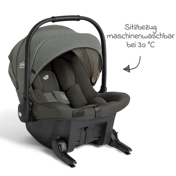 Joie Signature Babyschale Sprint R129 ab Geburt - 13 kg (40 cm -75 cm) inkl. Sitzverkleinerer, Sonnenverdeck & Isofix-Konnektoren - Signature - Evergreen