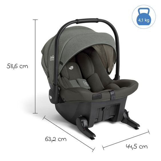 Joie Signature Babyschale Sprint R129 ab Geburt - 13 kg (40 cm -75 cm) inkl. Sitzverkleinerer, Sonnenverdeck & Isofix-Konnektoren - Signature - Evergreen