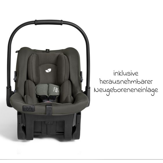 Joie Signature Babyschale Sprint R129 ab Geburt - 13 kg (40 cm -75 cm) inkl. Sitzverkleinerer, Sonnenverdeck & Isofix-Konnektoren - Signature - Evergreen